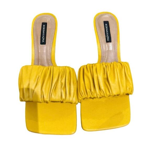 BCBGMaxAzria NWOB Dallas Scrunched Leather Sandal Heels In Tuscany Yellow Size 8 - Picture 4 of 6